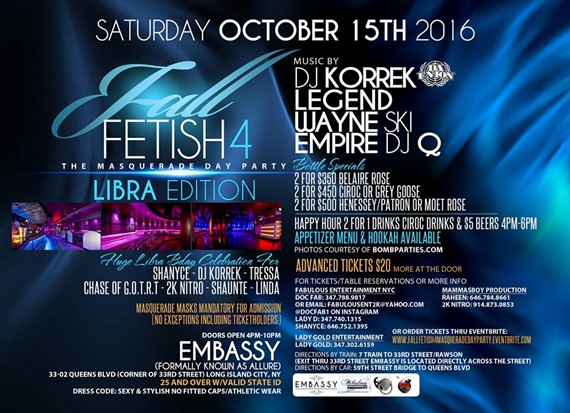 Fall Fetish 4 The Masquerade Day Party Libra Edition @ Embassy Saturday ...